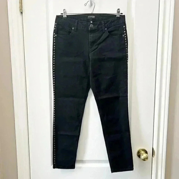 Evermore Skinny Jeans Side Studded Ankle Cropped Black Denim Size 29 7 - Picture 3 of 15